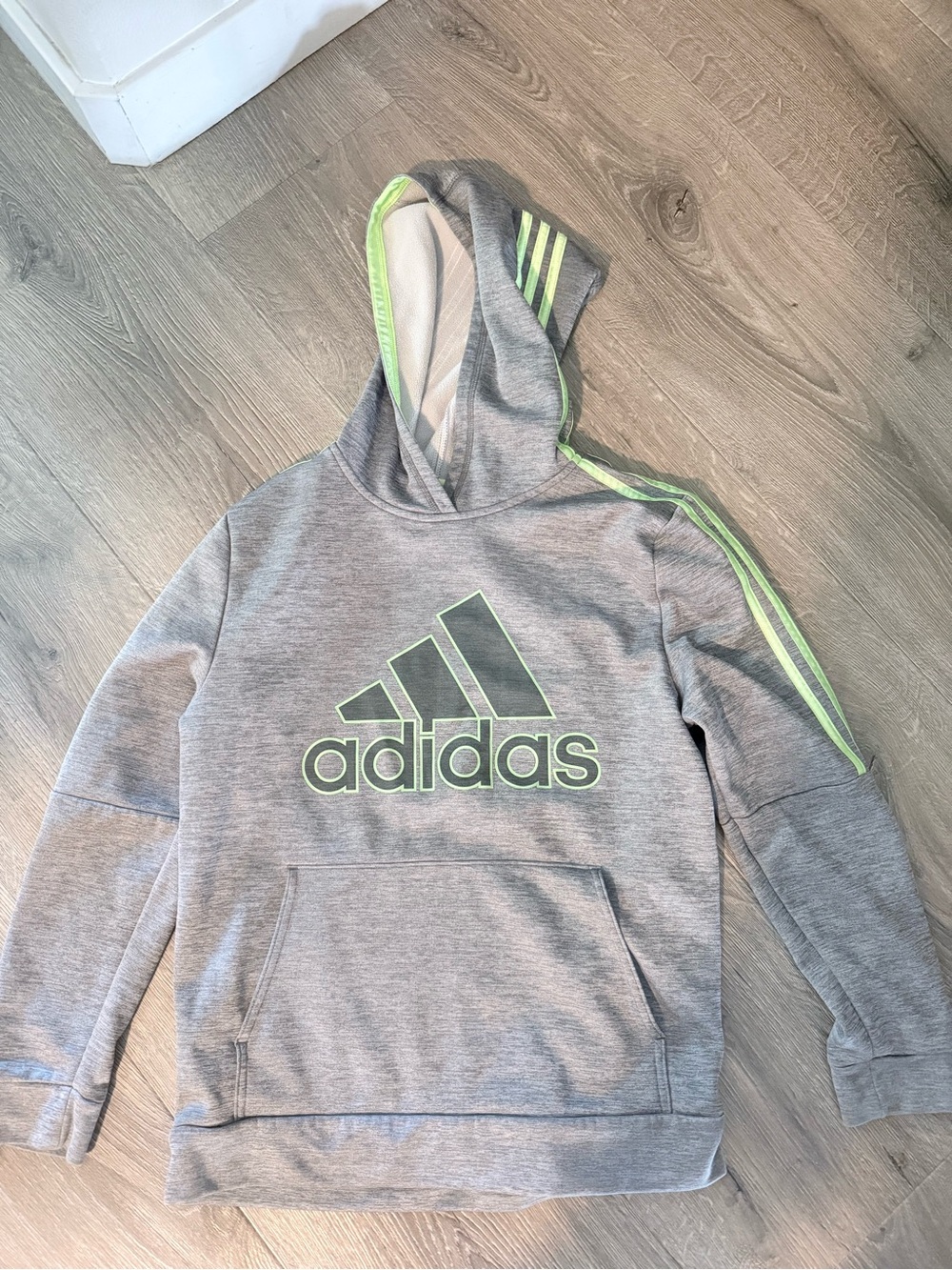 Adidas Kids Grey Hoodie with Neon Green Trim